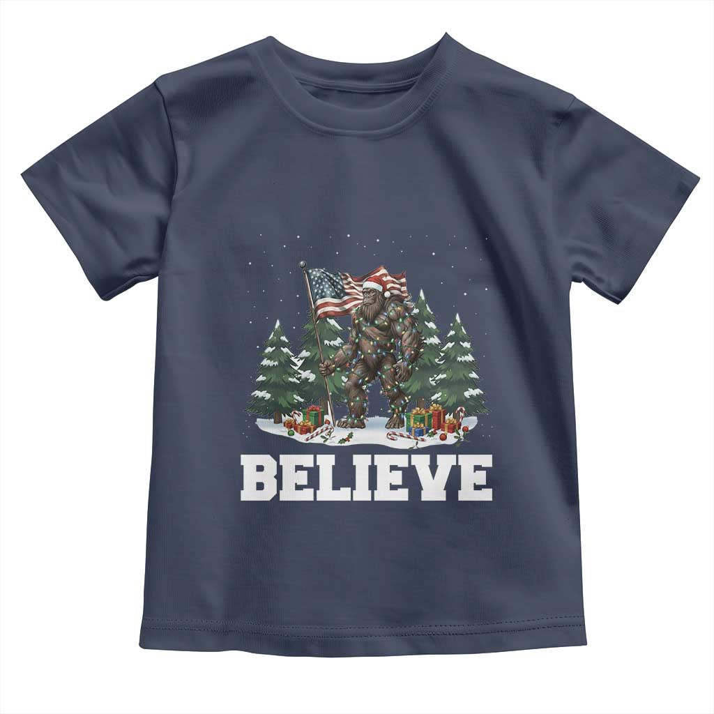 Funny Believe Bigfoot Christmas Toddler T Shirt American Flag Sasquatch Holiday Gift - Wonder Print Shop