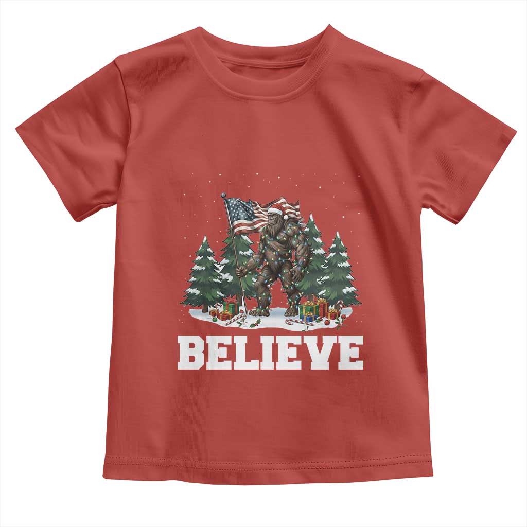 Funny Believe Bigfoot Christmas Toddler T Shirt American Flag Sasquatch Holiday Gift - Wonder Print Shop