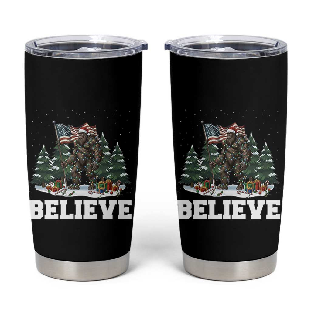 Funny Believe Bigfoot Christmas Tumbler Cup American Flag Sasquatch Holiday Gift - Wonder Print Shop