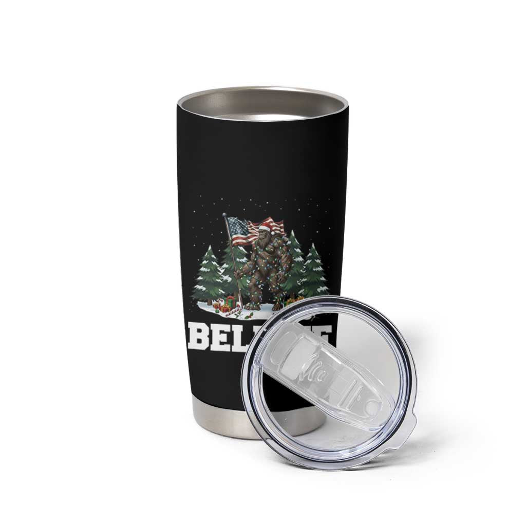Funny Believe Bigfoot Christmas Tumbler Cup American Flag Sasquatch Holiday Gift - Wonder Print Shop