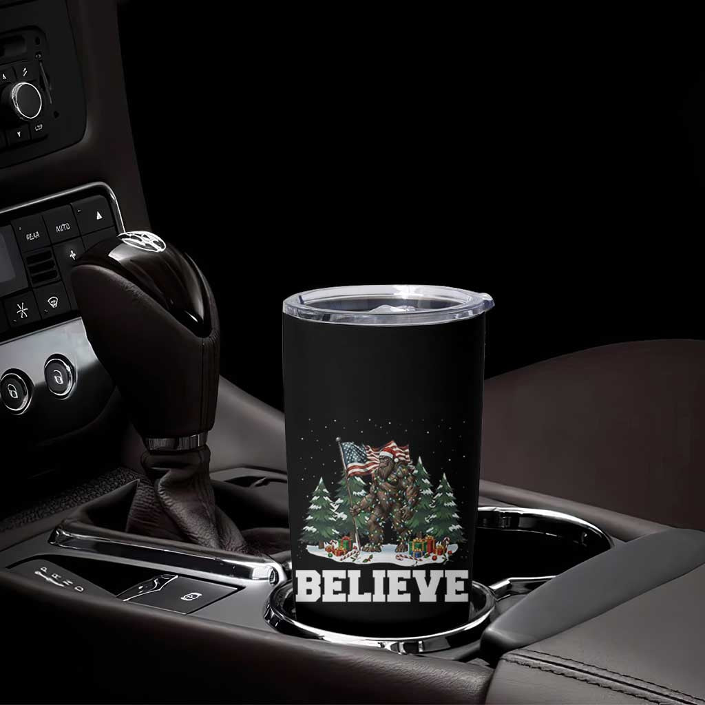 Funny Believe Bigfoot Christmas Tumbler Cup American Flag Sasquatch Holiday Gift - Wonder Print Shop