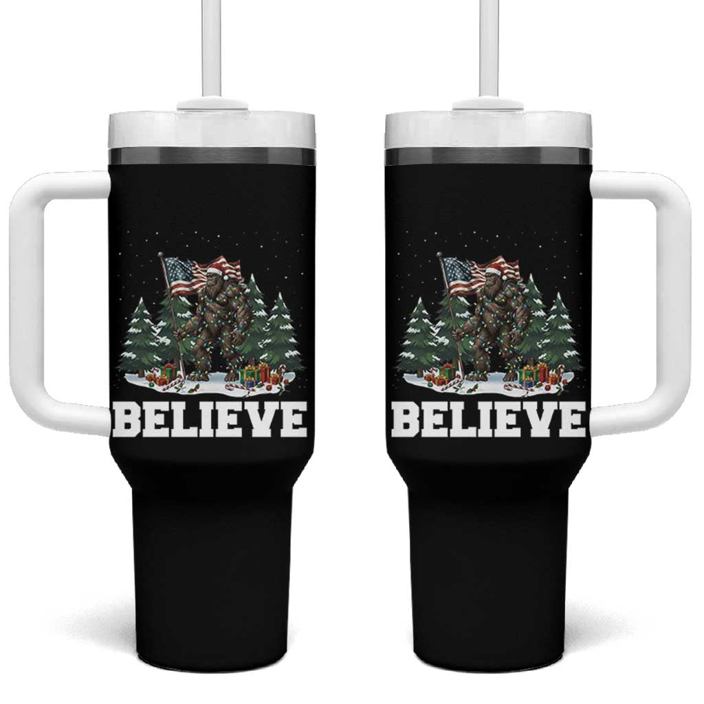 Funny Believe Bigfoot Christmas Tumbler With Handle American Flag Sasquatch Holiday Gift - Wonder Print Shop