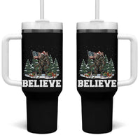 Funny Believe Bigfoot Christmas Tumbler With Handle American Flag Sasquatch Holiday Gift - Wonder Print Shop