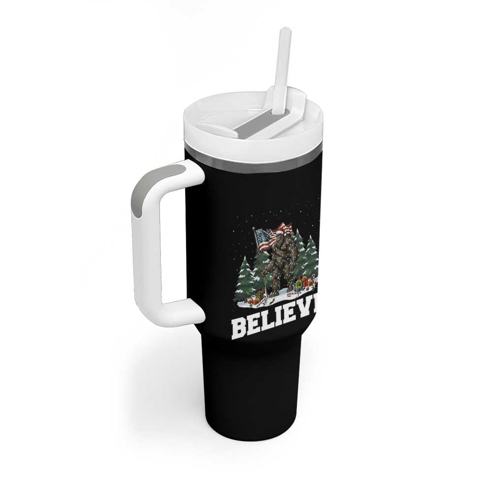 Funny Believe Bigfoot Christmas Tumbler With Handle American Flag Sasquatch Holiday Gift - Wonder Print Shop