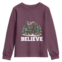 Funny Believe Bigfoot Christmas Youth Sweatshirt American Flag Sasquatch Holiday Gift - Wonder Print Shop