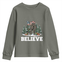 Funny Believe Bigfoot Christmas Youth Sweatshirt American Flag Sasquatch Holiday Gift - Wonder Print Shop