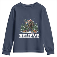 Funny Believe Bigfoot Christmas Youth Sweatshirt American Flag Sasquatch Holiday Gift - Wonder Print Shop