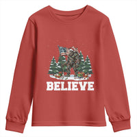 Funny Believe Bigfoot Christmas Youth Sweatshirt American Flag Sasquatch Holiday Gift - Wonder Print Shop