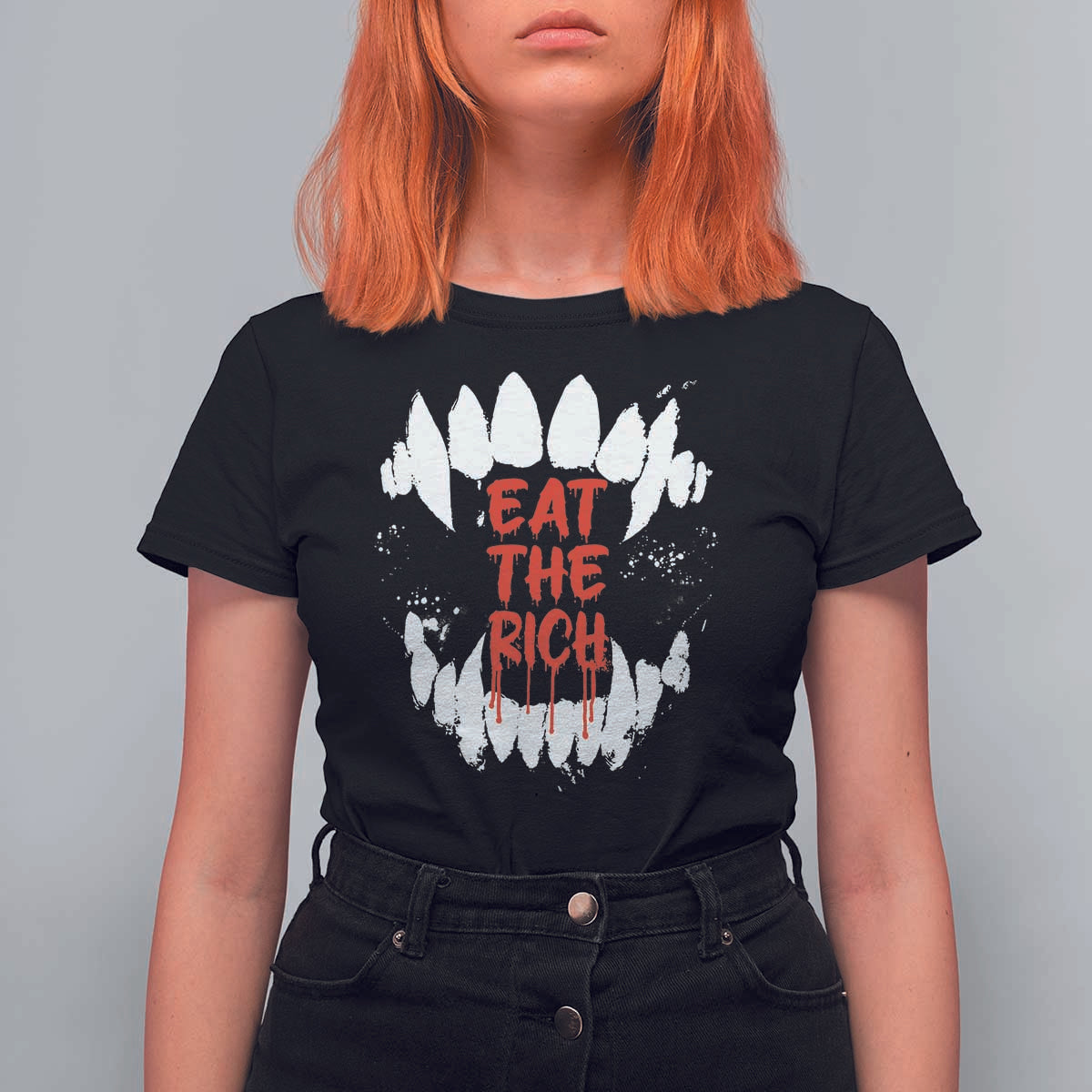 Eat The Rich T Shirt For Women Vamp Fangs Social Activist - Wonder Print Shop