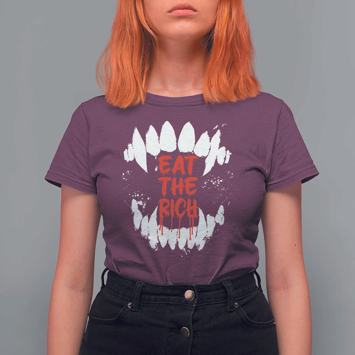 Eat The Rich T Shirt For Women Vamp Fangs Social Activist - Wonder Print Shop