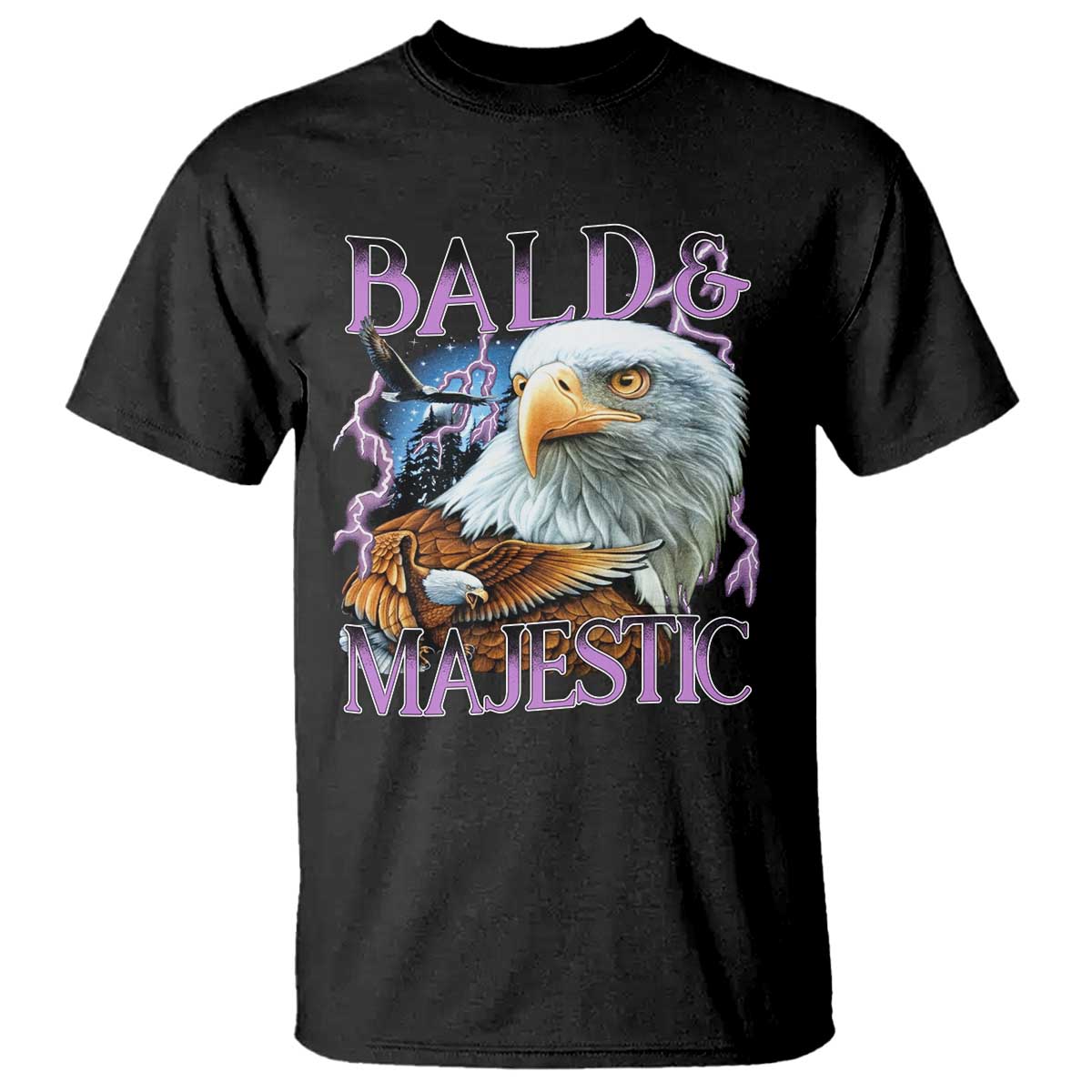 Funny Eagle Bald And Majestic T Shirt Vintage Eagle Thunder Storm - Wonder Print Shop
