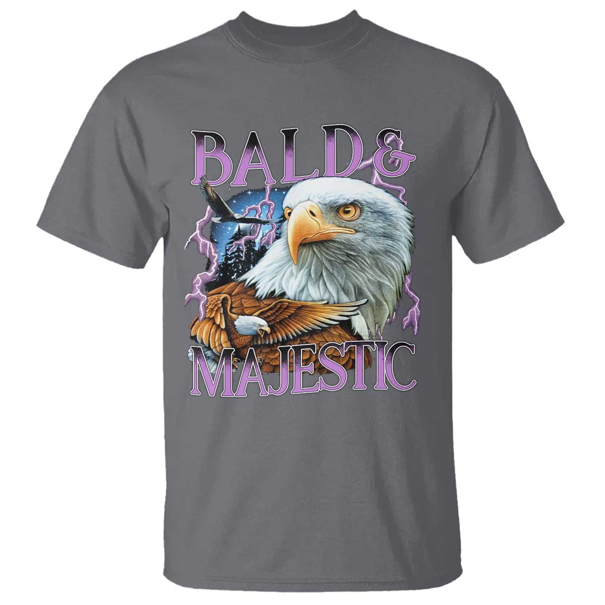 Funny Eagle Bald And Majestic T Shirt Vintage Eagle Thunder Storm - Wonder Print Shop
