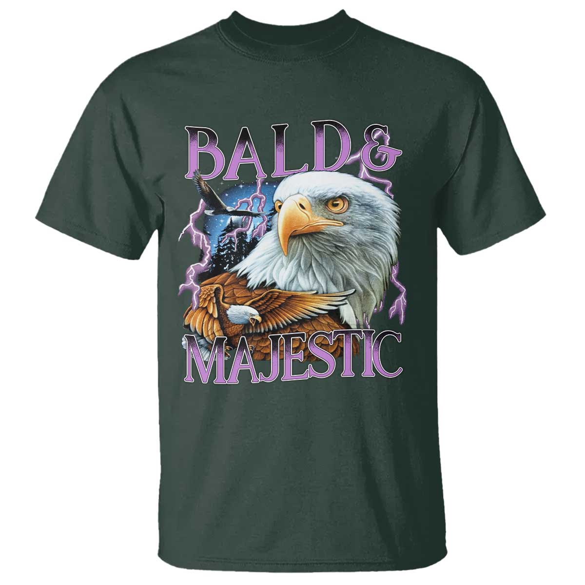 Funny Eagle Bald And Majestic T Shirt Vintage Eagle Thunder Storm - Wonder Print Shop