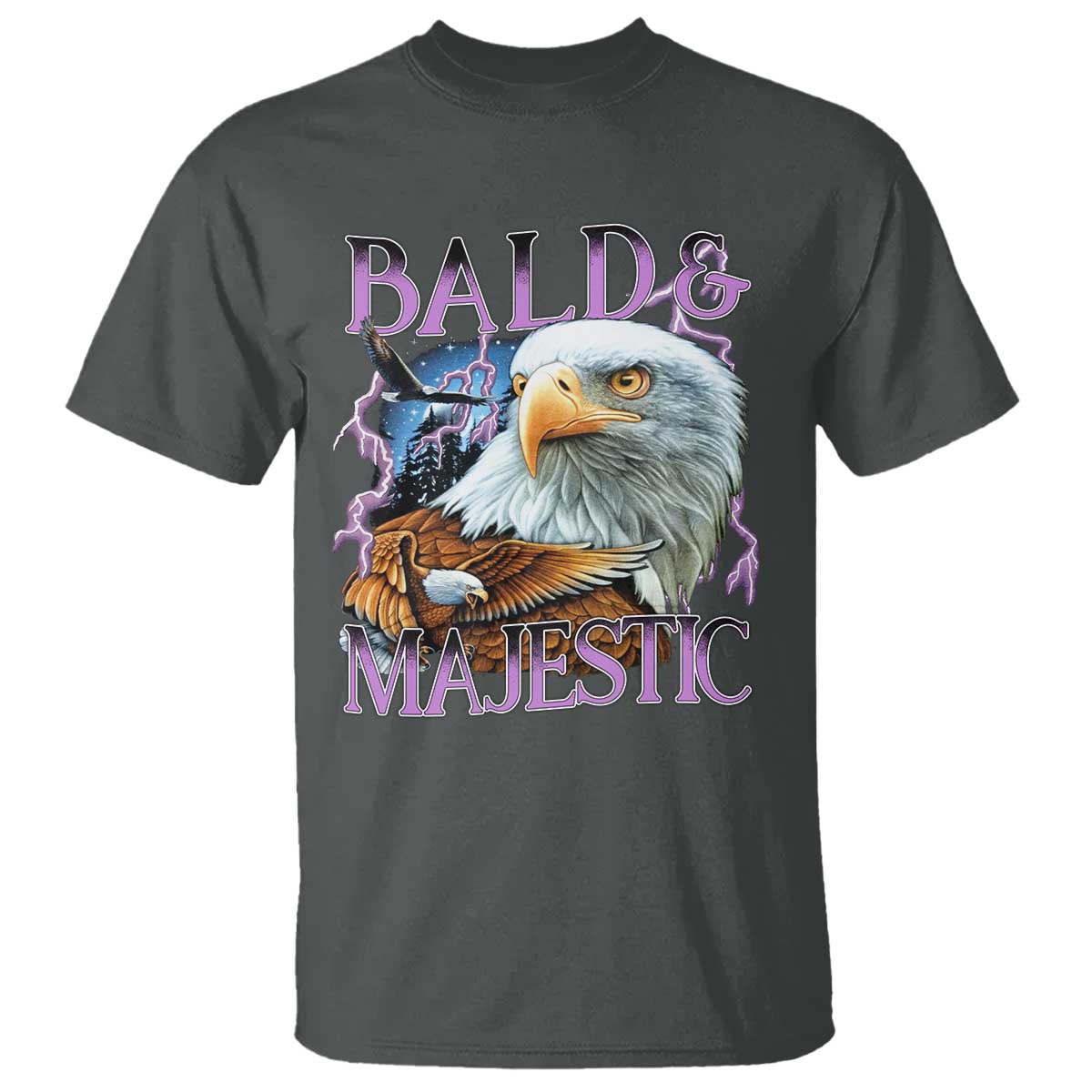 Funny Eagle Bald And Majestic T Shirt Vintage Eagle Thunder Storm - Wonder Print Shop