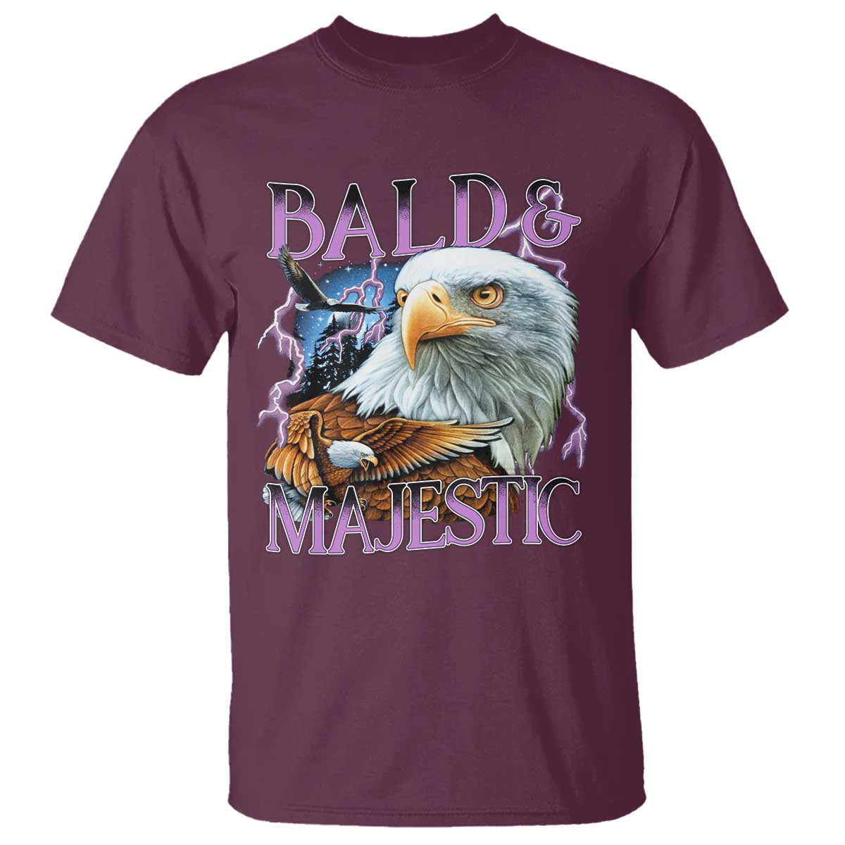 Funny Eagle Bald And Majestic T Shirt Vintage Eagle Thunder Storm - Wonder Print Shop