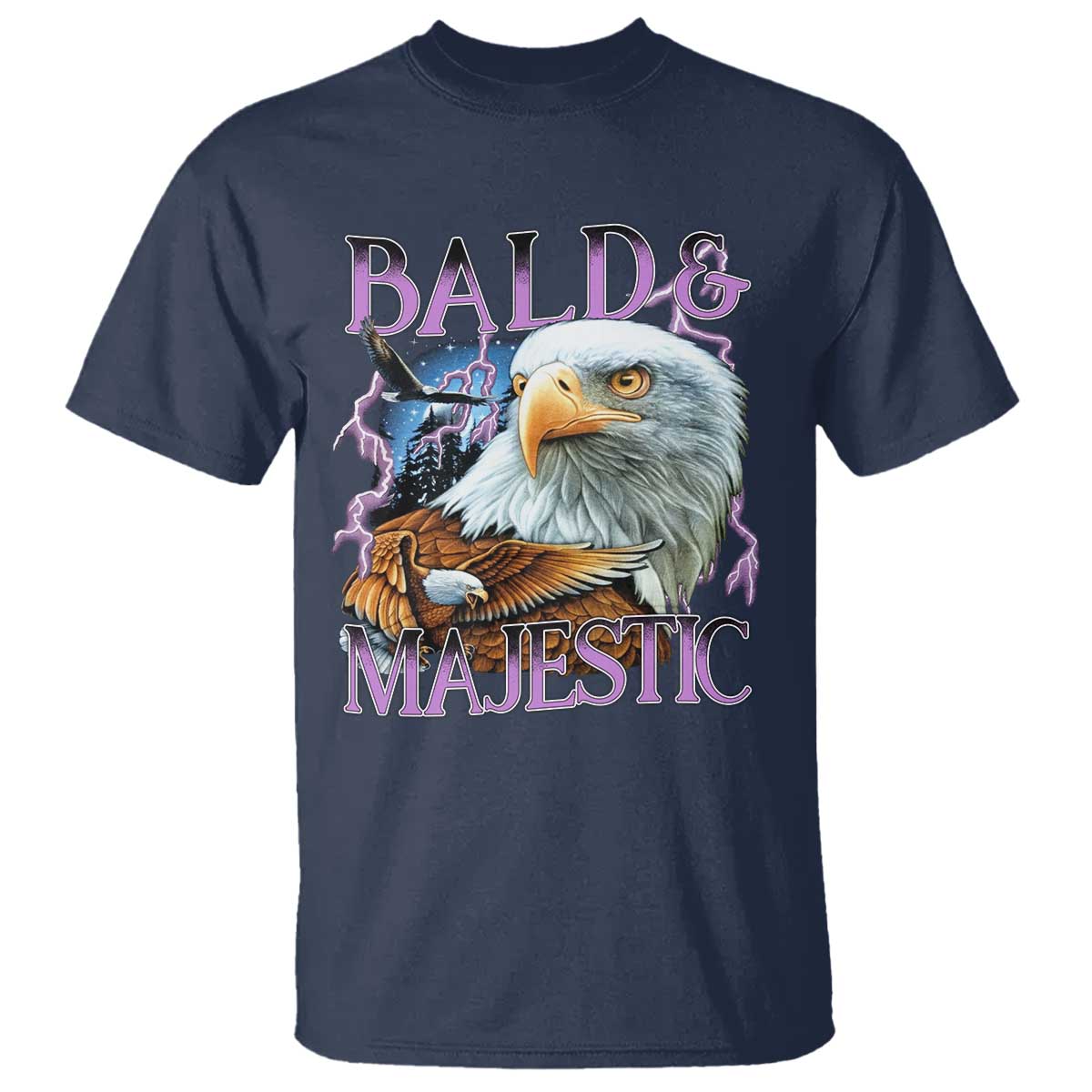 Funny Eagle Bald And Majestic T Shirt Vintage Eagle Thunder Storm - Wonder Print Shop