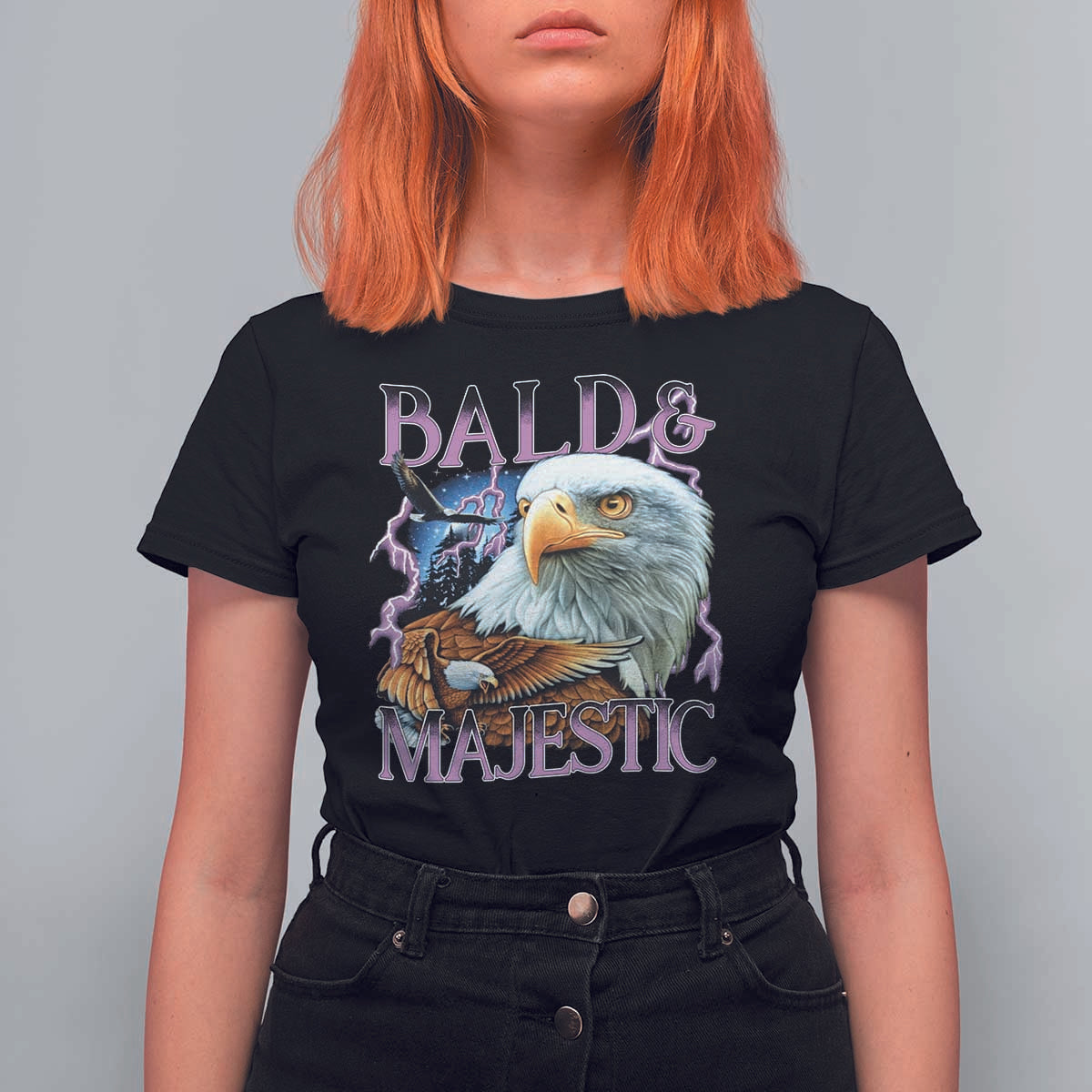Funny Eagle Bald And Majestic T Shirt For Women Vintage Eagle Thunder Storm - Wonder Print Shop