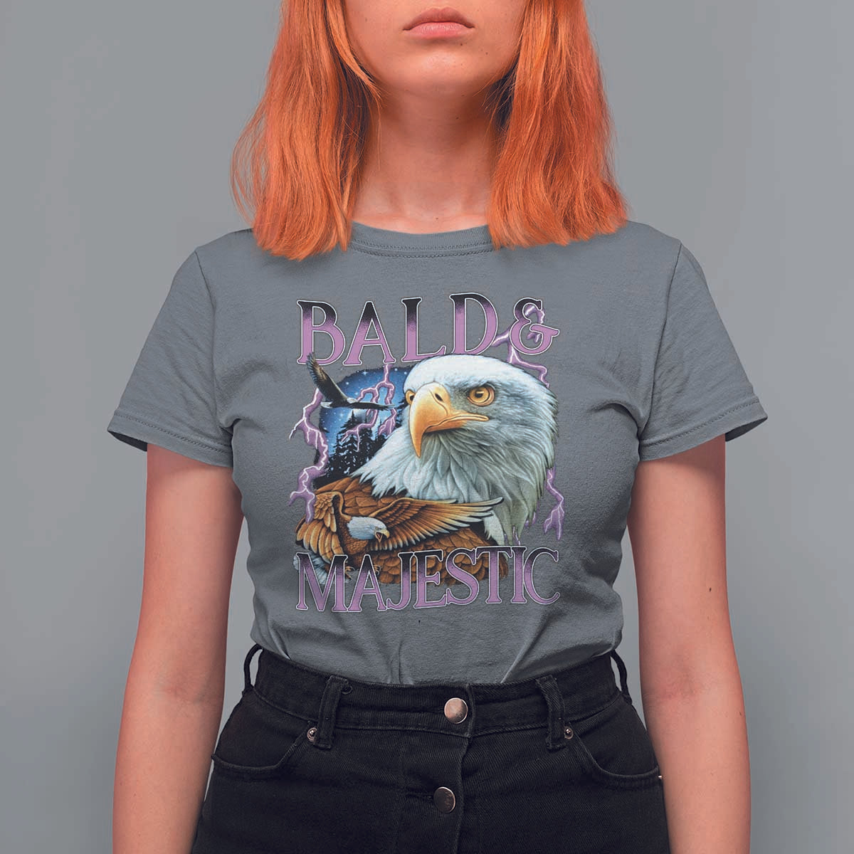 Funny Eagle Bald And Majestic T Shirt For Women Vintage Eagle Thunder Storm - Wonder Print Shop