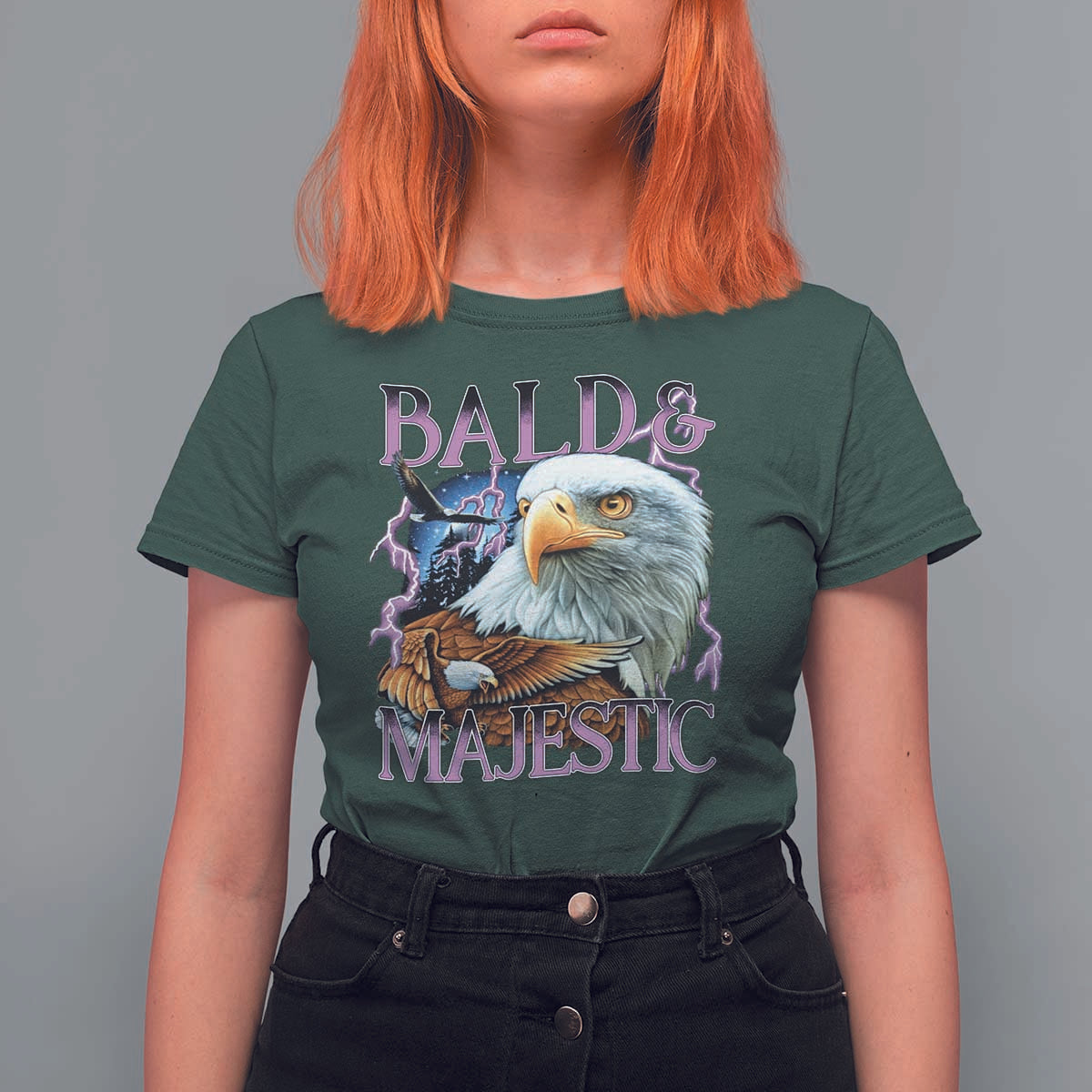 Funny Eagle Bald And Majestic T Shirt For Women Vintage Eagle Thunder Storm - Wonder Print Shop