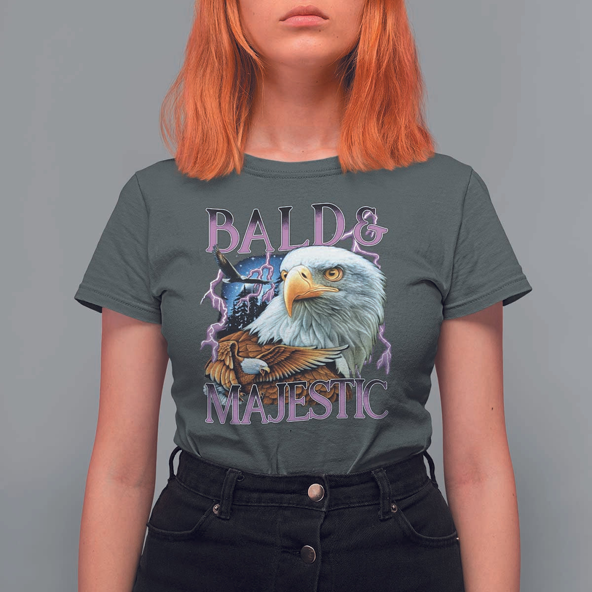 Funny Eagle Bald And Majestic T Shirt For Women Vintage Eagle Thunder Storm - Wonder Print Shop