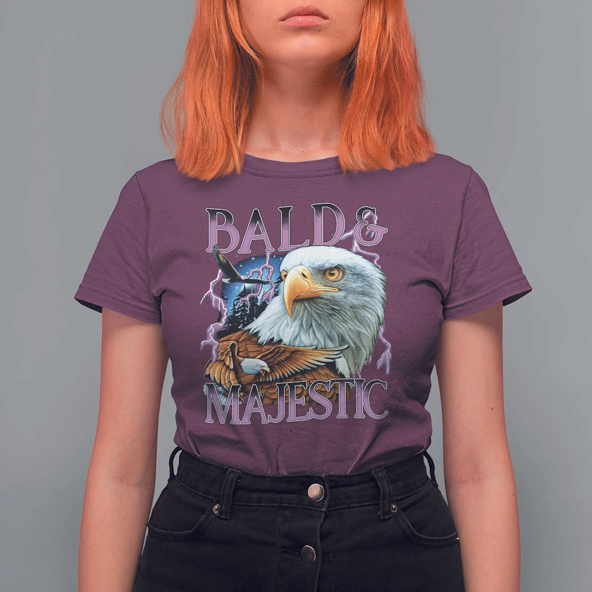 Funny Eagle Bald And Majestic T Shirt For Women Vintage Eagle Thunder Storm - Wonder Print Shop