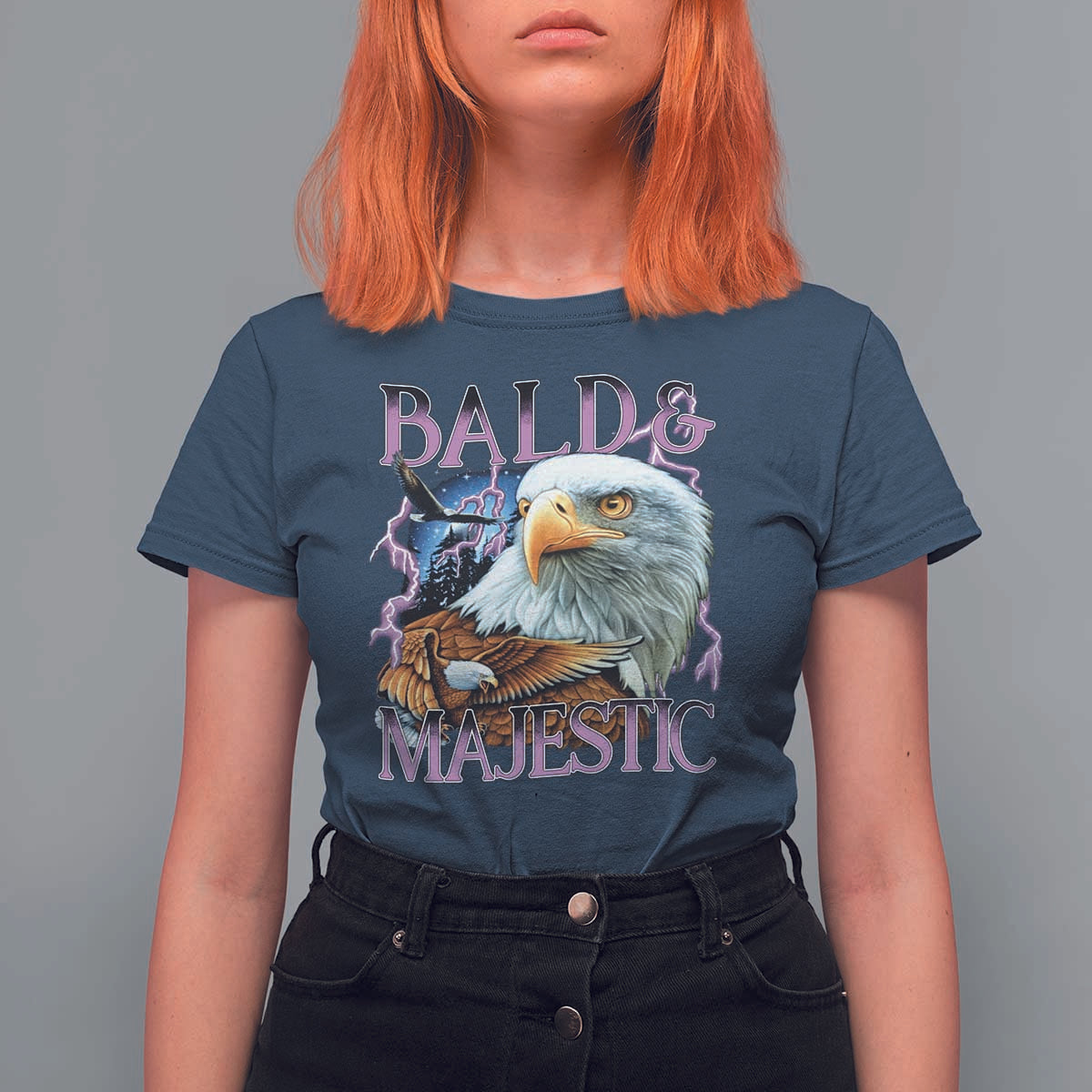 Funny Eagle Bald And Majestic T Shirt For Women Vintage Eagle Thunder Storm - Wonder Print Shop