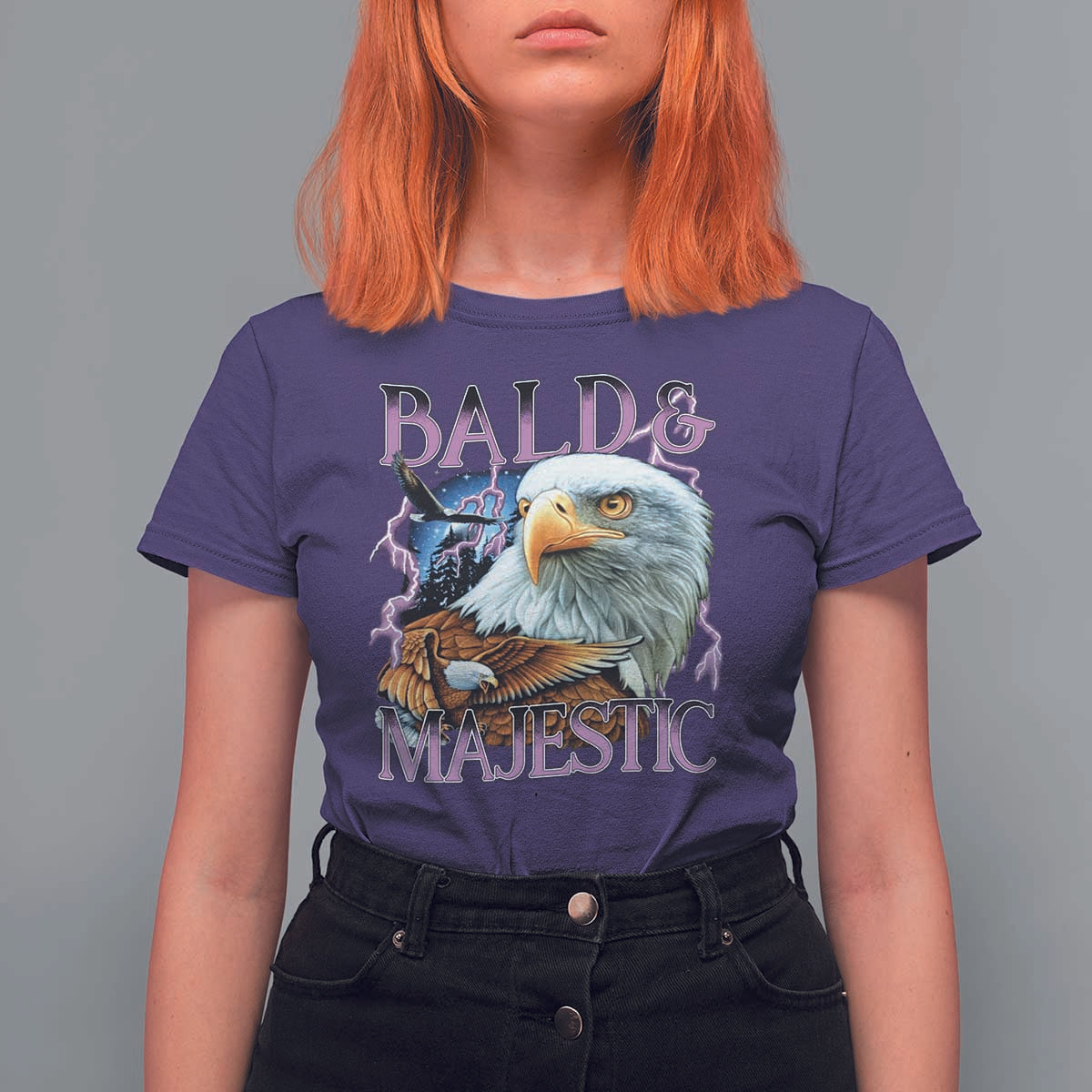 Funny Eagle Bald And Majestic T Shirt For Women Vintage Eagle Thunder Storm - Wonder Print Shop