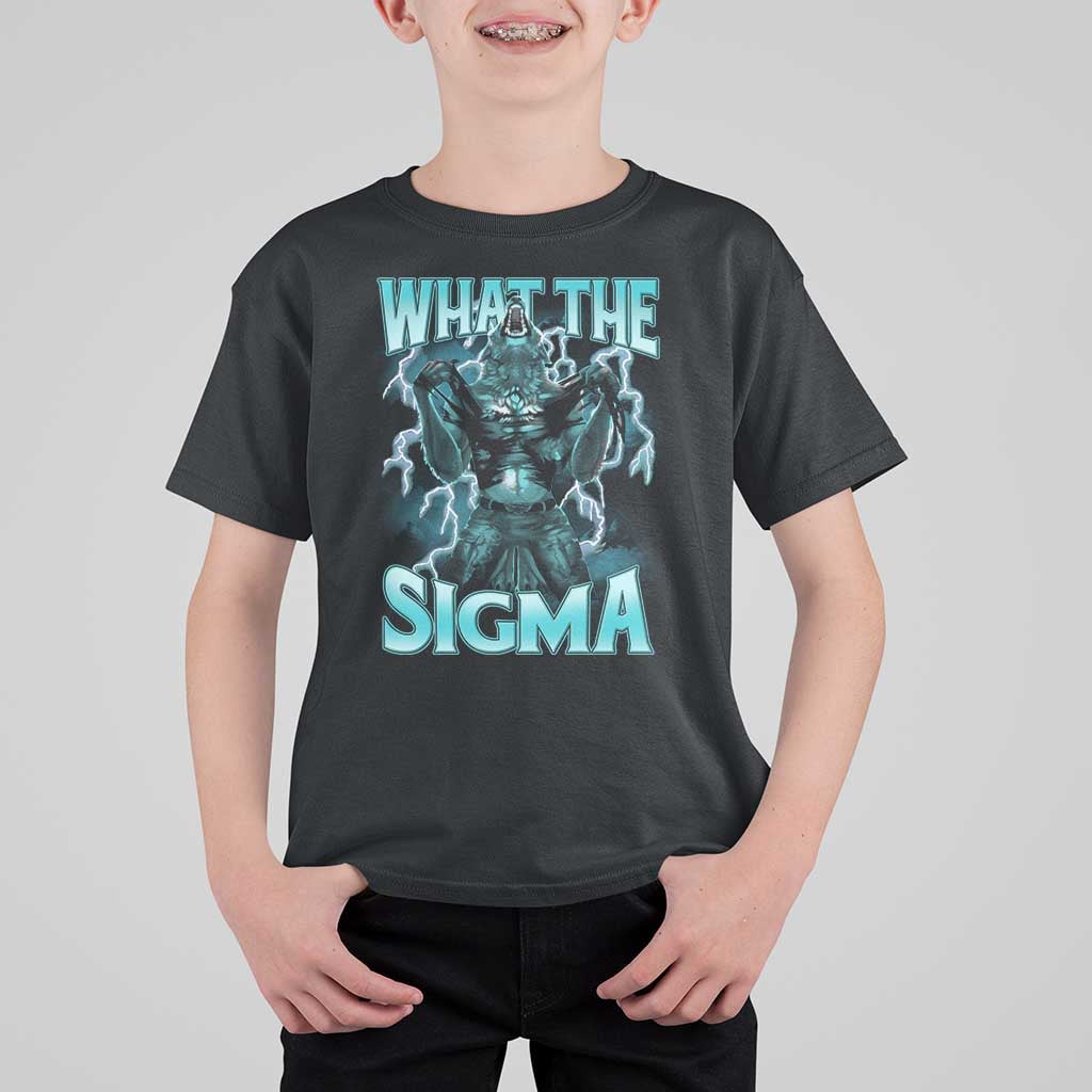 Funny What The Sigma T Shirt For Kid Alpha Wolf Oddly Specific Thunder Meme