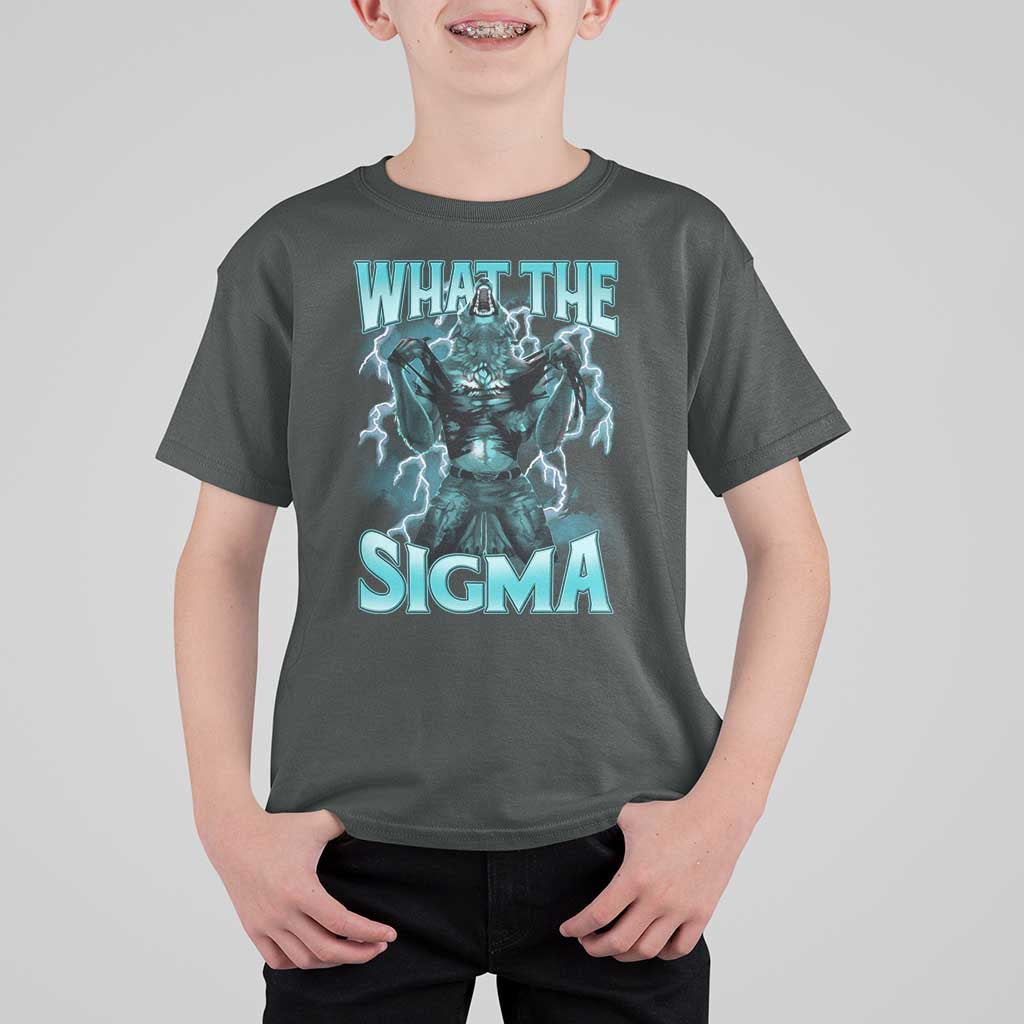 Funny What The Sigma T Shirt For Kid Alpha Wolf Oddly Specific Thunder Meme