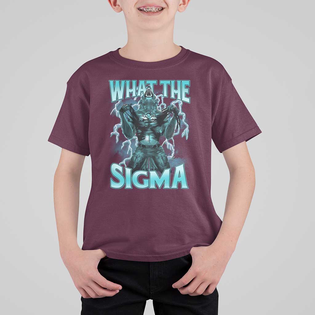 Funny What The Sigma T Shirt For Kid Alpha Wolf Oddly Specific Thunder Meme