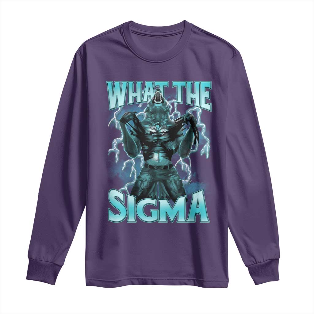 Funny What The Sigma Long Sleeve Shirt Alpha Wolf Oddly Specific Thunder Meme