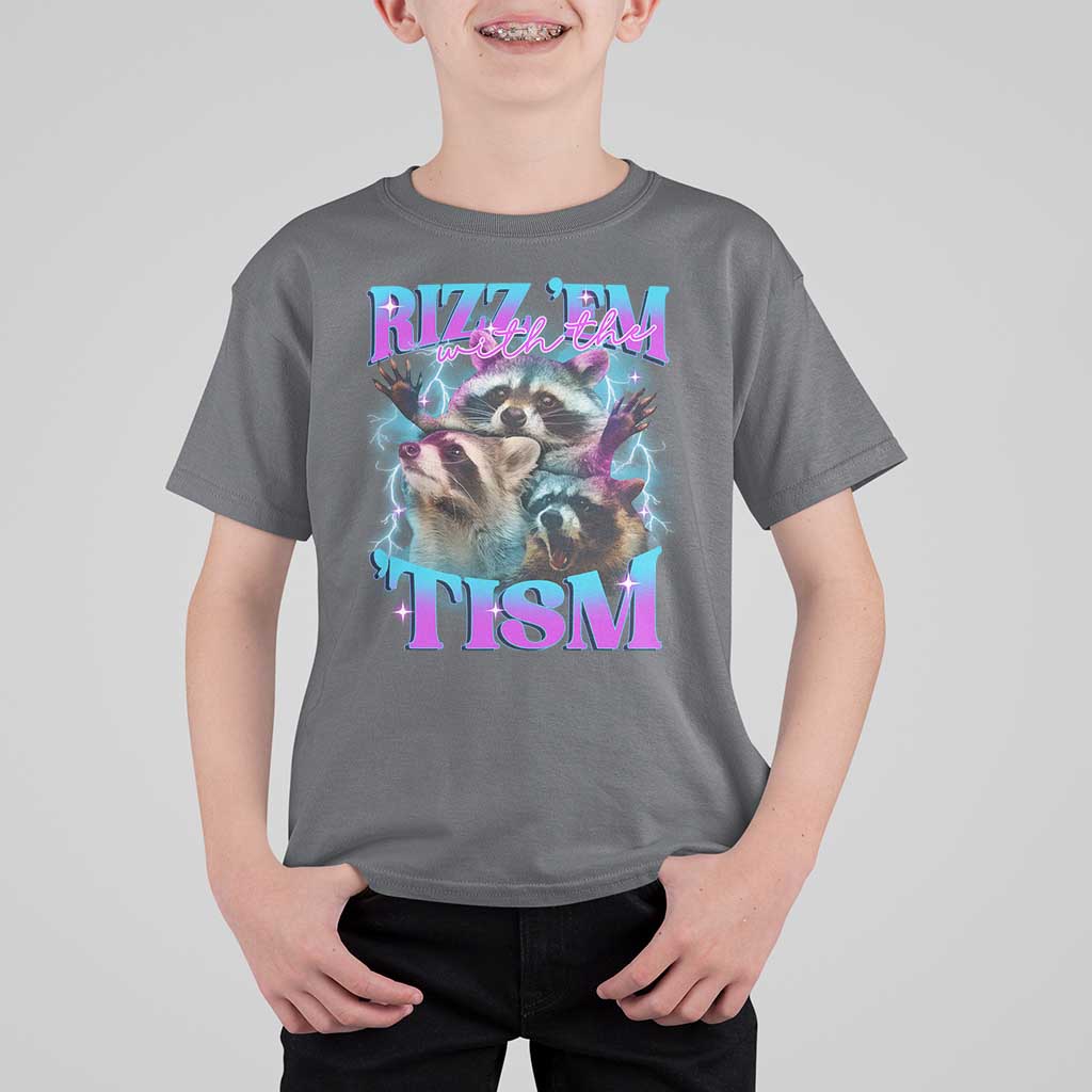 Funny Rizz Em With The Tism T Shirt For Kid Meme Autistic Racoon