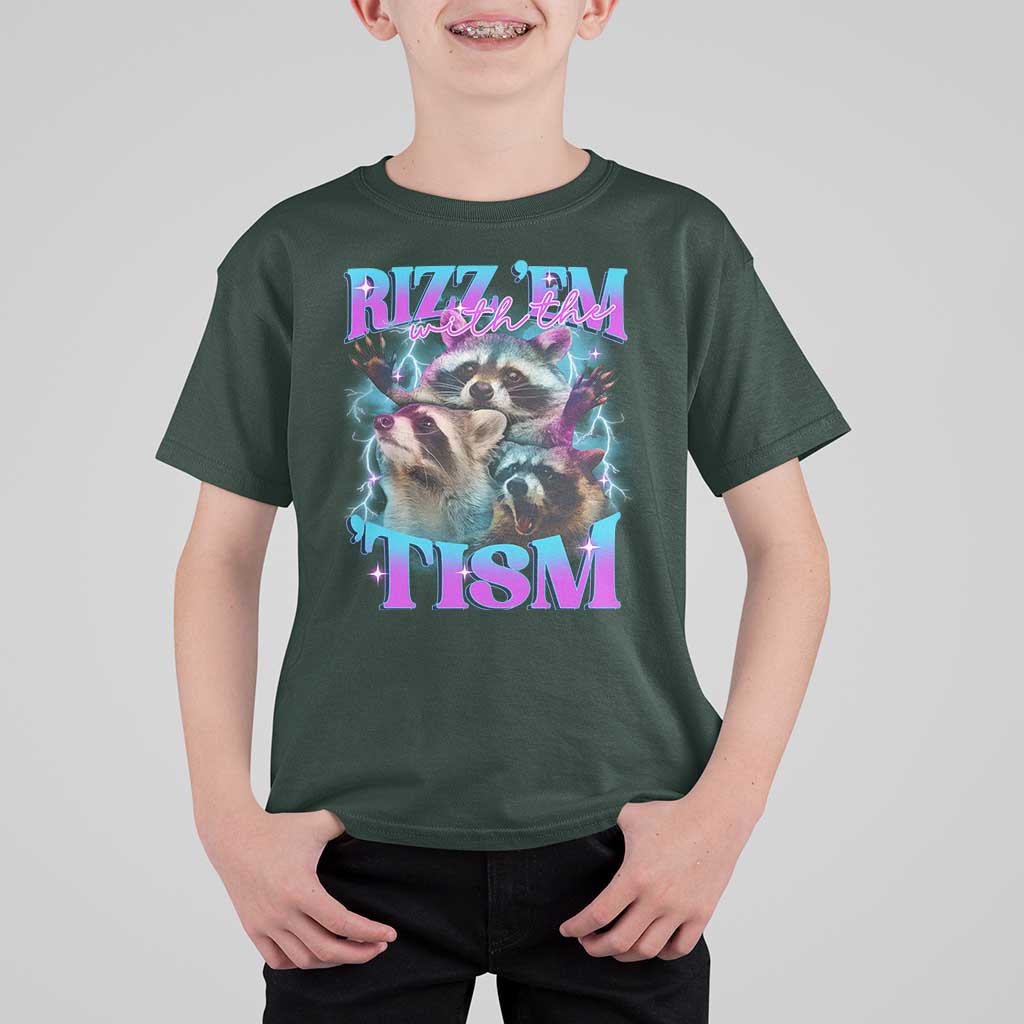 Funny Rizz Em With The Tism T Shirt For Kid Meme Autistic Racoon