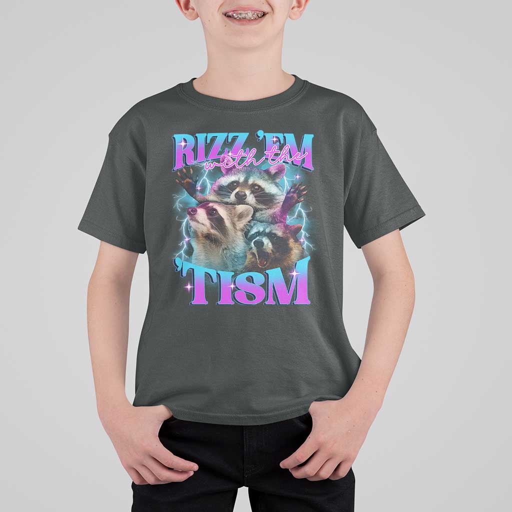Funny Rizz Em With The Tism T Shirt For Kid Meme Autistic Racoon