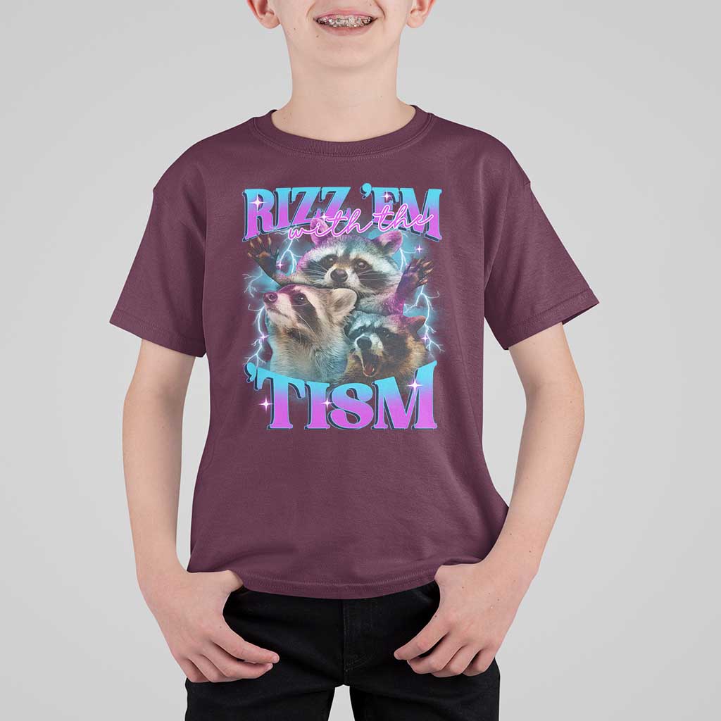 Funny Rizz Em With The Tism T Shirt For Kid Meme Autistic Racoon