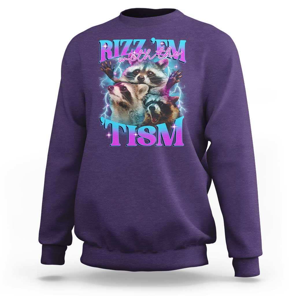 Funny Rizz Em With The Tism Sweatshirt Meme Autistic Racoon