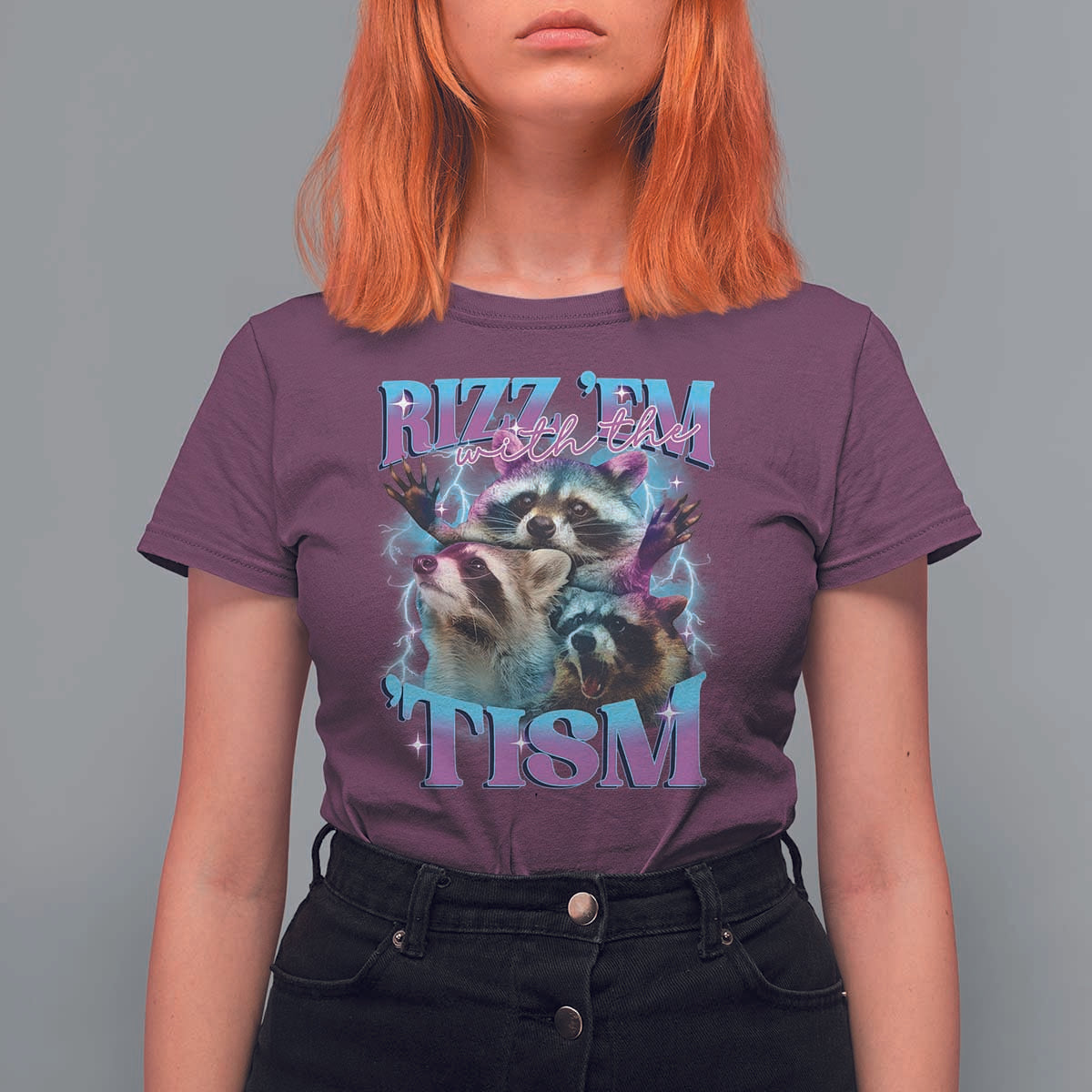 Funny Rizz Em With The Tism T Shirt For Women Meme Autistic Racoon - Wonder Print Shop