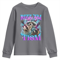 Funny Rizz Em With The Tism Youth Sweatshirt Meme Autistic Racoon