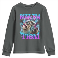 Funny Rizz Em With The Tism Youth Sweatshirt Meme Autistic Racoon