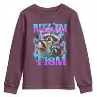 Funny Rizz Em With The Tism Youth Sweatshirt Meme Autistic Racoon