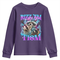 Funny Rizz Em With The Tism Youth Sweatshirt Meme Autistic Racoon