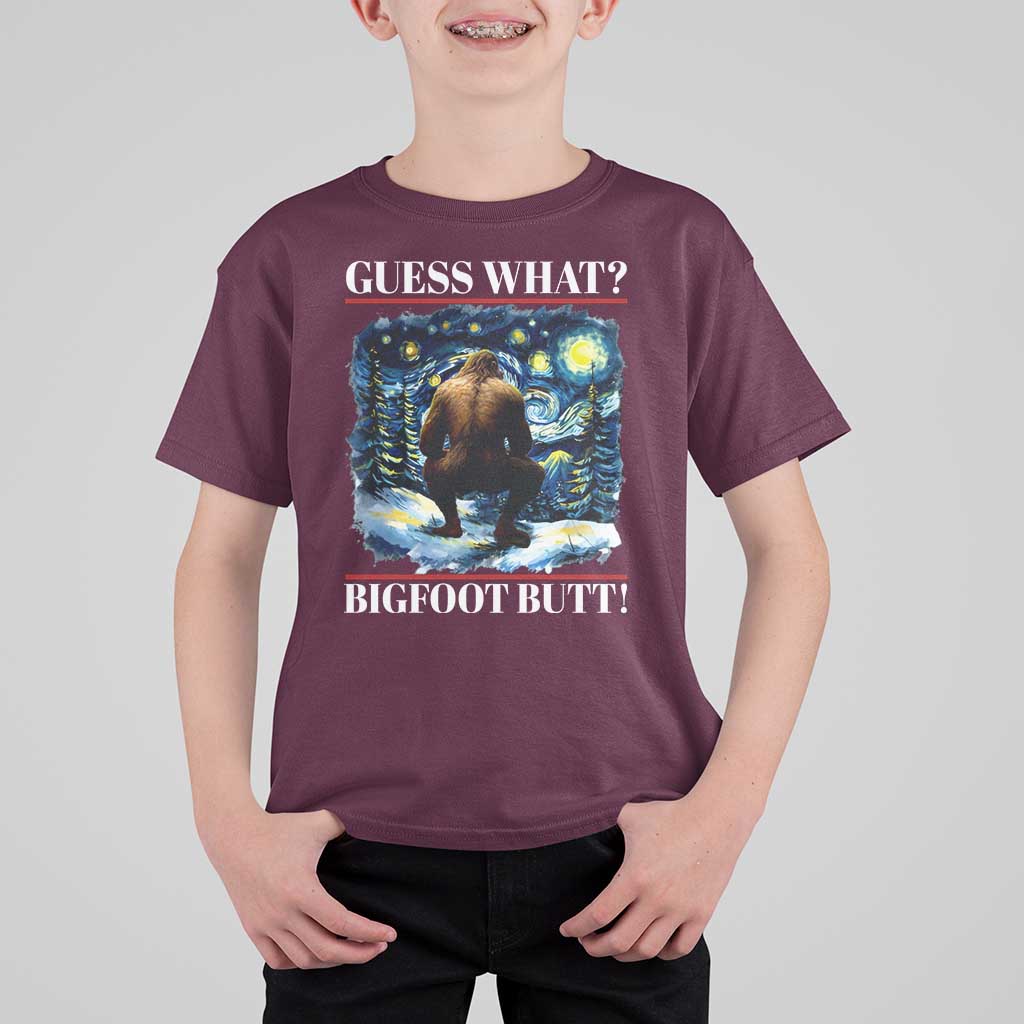 Funny Bigfoot Guess What T Shirt For Kid Butt Sasquatch Starry Night - Wonder Print Shop