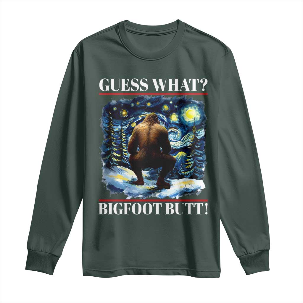 Funny Bigfoot Guess What Long Sleeve Shirt Butt Sasquatch Starry Night