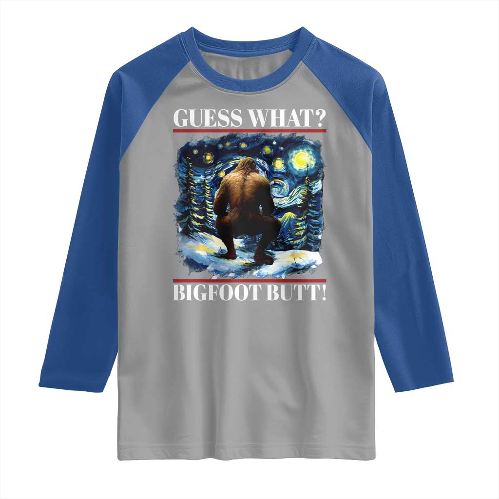Funny Bigfoot Guess What Raglan Shirt Butt Sasquatch Starry Night