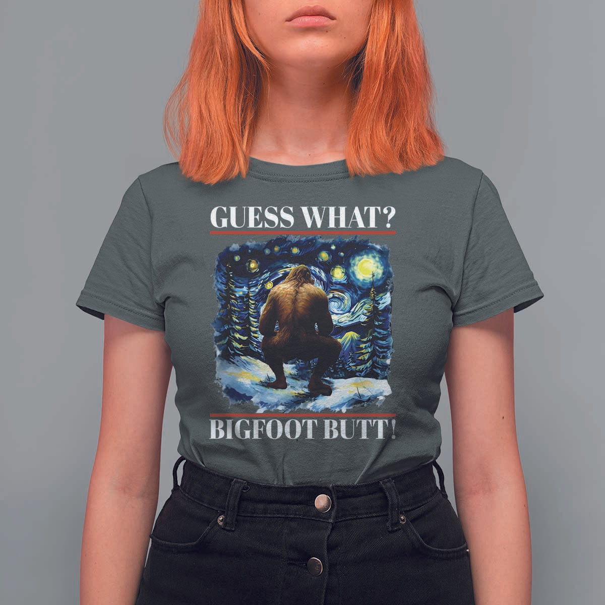 Funny Bigfoot Guess What T Shirt For Women Butt Sasquatch Starry Night - Wonder Print Shop