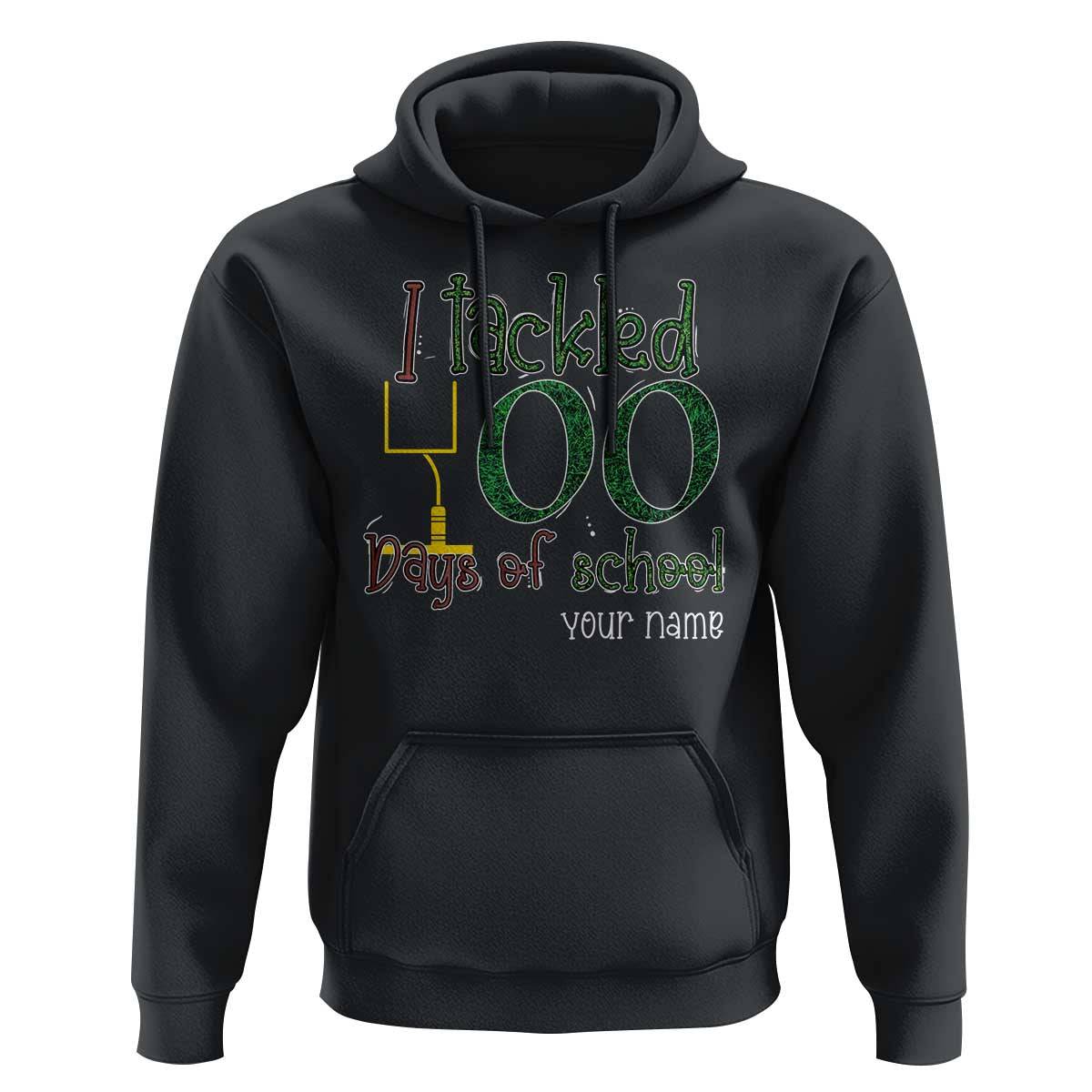Personalized 100TH Day Of School Football Hoodie Custom Text I Tackled 100 Days Of School