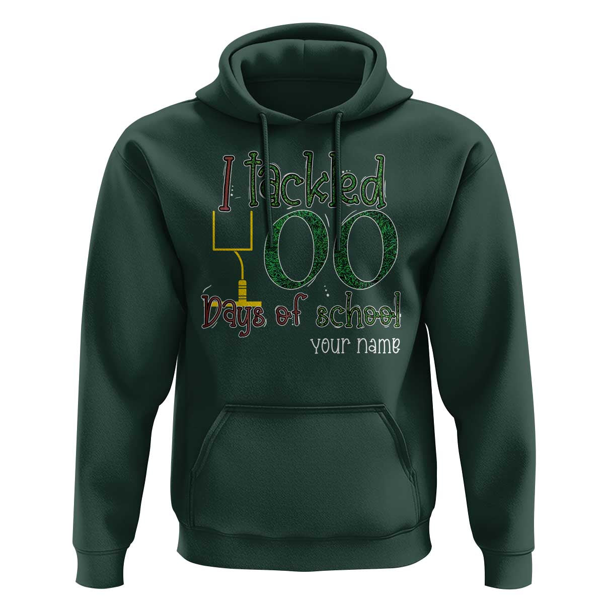 Personalized 100TH Day Of School Football Hoodie Custom Text I Tackled 100 Days Of School