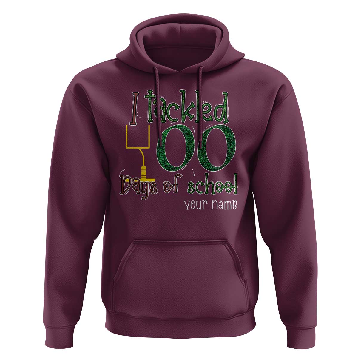 Personalized 100TH Day Of School Football Hoodie Custom Text I Tackled 100 Days Of School