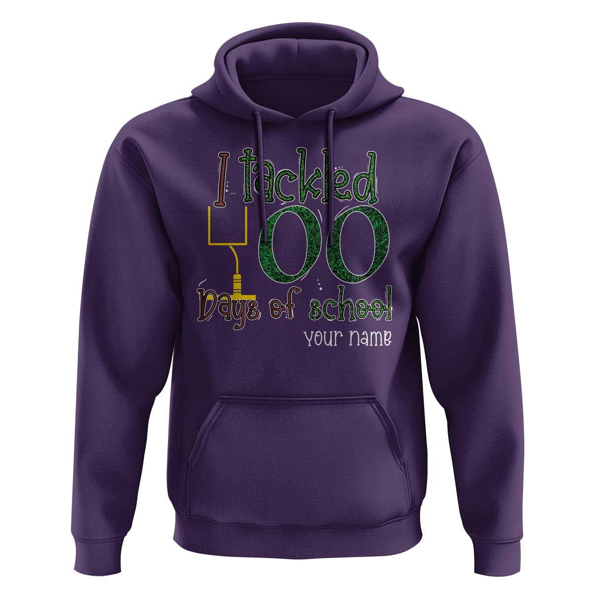 Personalized 100TH Day Of School Football Hoodie Custom Text I Tackled 100 Days Of School