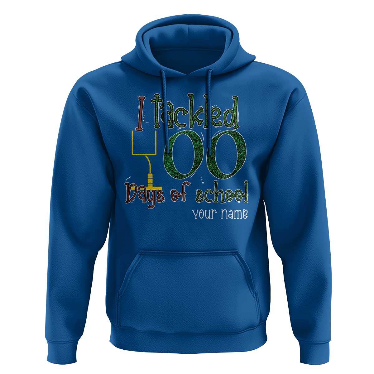 Personalized 100TH Day Of School Football Hoodie Custom Text I Tackled 100 Days Of School